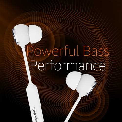 Amazon Basics Wired Earphones with 3.5mm Jack/Aux | in Ear Wired Earphones | Deep Bass, Tangle-Free Cable, Comfortable Fit | White 5