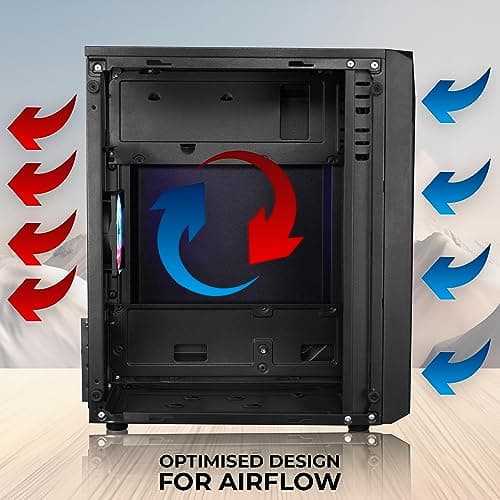 ZEBRONICS ZIUM Mid-Tower Gaming Cabinet, M-ATX/M-ITX, Fins focussed Multicolor Rear Fan, Multi Color LED Strip, Acrylic Glass Side Panel, USB 3.0, USB 2.0 5
