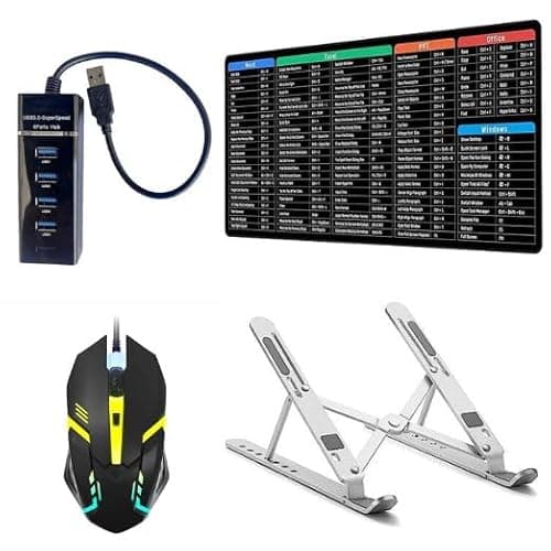 ADEFEX Laptop Accessories 7 Adjustable Metal Laptop Stand,1200 DPI RGB Gaming Mouse with 4 Port LED USB Hub and Large Mouse Pad for Office and Gaming Use -Ideal for Office, Work and Gaming