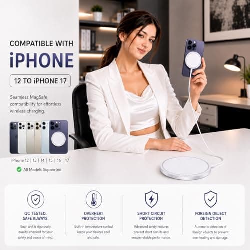 ZoTronico 15w Magnetic Foldable Wireless Charger for iPhone 17 to 12 Series | Compatible with ArPods 2/3/Pro | (15w-Magnetic-White) 2