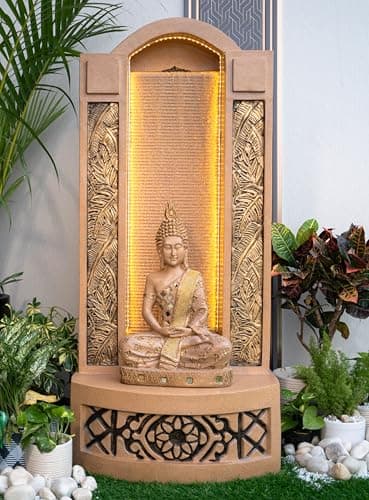 EXPLEASIA Slate Buddha 4ft Water Fountain for Home Office Garden Indoor Fountain Big Size Water Fountain for Garden Fountain for Home vastu (Beige)