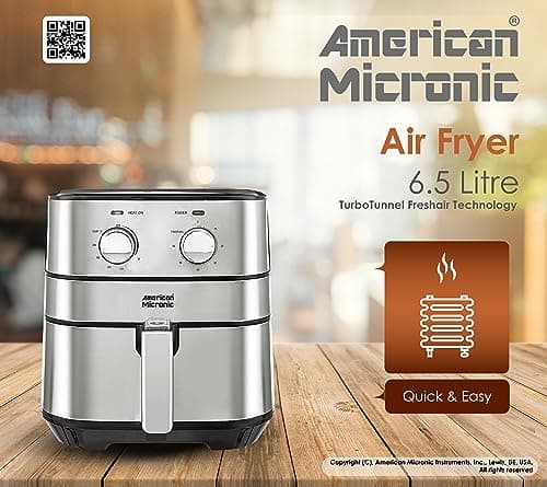 AMERICAN MICRONIC® 6.5 L Air Fryer for Home | 1700W Rapid Air Technology | Removable Basket | 60-Min Timer | Fry, Grill, Roast & Bake | Free Recipe Book | AMI-AFM-65LDx (Black & Steel) 3
