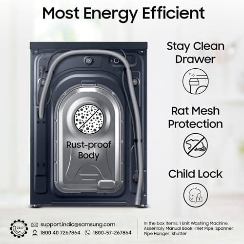 Samsung 12 kg, 5star, AI Control, AI Ecobubble, Super Speed, Wi-Fi, Hygiene Steam with Inbuilt Heater, Digital Inverter, Fully-Automatic Front Load Washing Machine (WW12DG6B24ASTL, Navy) 6