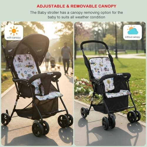 Baybee Stroller Baby for Boy & Girl 0 to 3 Years | Foldable Strollers with Canopy, Parent Handle, 2-Position Adjustable Seat, 2-Point Safety Belt | Travel Pram for Kids (Black) 5