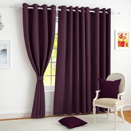 Story@Home Customisable Blackout Curtains 4 to 9 Feet Long Room Darkening, Noise Reducing, Window,Door, Long Door Curtain Plain,Purple, 100% Opacity