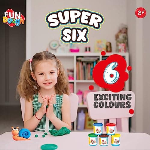 Funskool Fundough Super Six, 6 tubs of Dough, 50 grams each, Toys for Kids, Shaping, Sculpting, 3 Years and Above, Multicolour 4