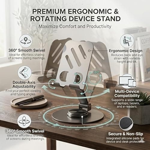Metal Mobile Phone Stand for Desk | Adjustable 360 Degree Rotating Foldable Holder for iPhone Android Smartphones | Anti Slip Stand for Video Calls Office Work 5