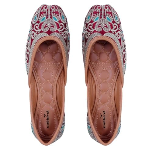 CatBird Women Embroidered Ethnic Jutti Slip-On Traditional Punjabi Mojari Flat Comfortable Festive & Wedding Footwear|6UK Multi