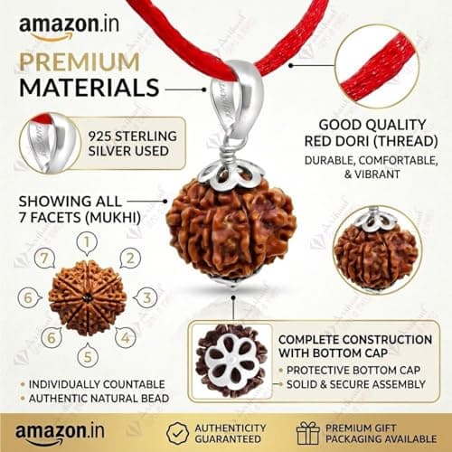 Arihant Gems & Jewels ® 7 Mukhi Rudraksha Pendant in 925 Silver | Original & Certified Seven Face Rudraksha Locket for Wealth, Prosperity & Good Luck | Nepali Bead Spiritual Pendant for Men & Women |  2