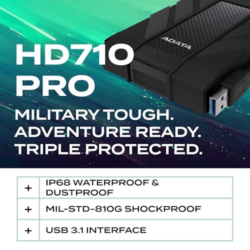 ADATA HD710 Pro 1TB 3.5 inch SATA III External Hard Drive/HDD with IP65 Rating Black, for Windows with Waterproof and Shockproof Technology - AHD710P-1TU31-CBK 2