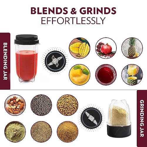 Borosil 400W Nutrifresh Black Blender | 2 Jars (500ml Direct Drink/Smoothie Jar + 300ml Chutney Jar) | Made in India Blender | Stainless Steel Blade, Compact Design | 2 Year Warranty 5