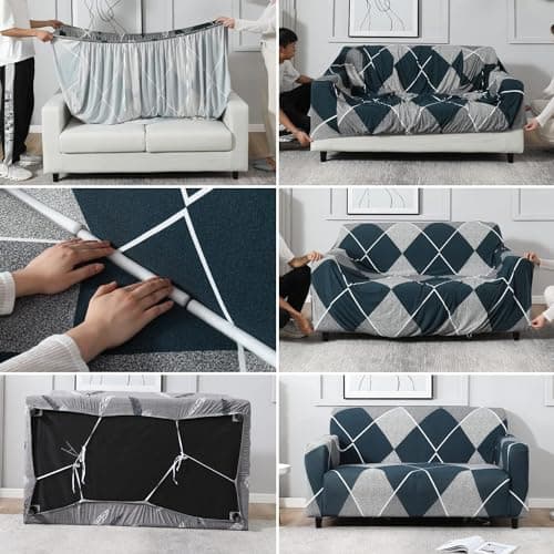 B BESTILO 1 Seater Universal Polyester Blend & Spandex Sofa Cover Big Elasticity Cover for Couch, Flexible Stretch Sofa Cover | Imported Slipcover | (Blue Rhombus, Single Seater (90-145cm)) 3