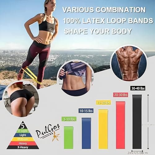 PulGos Natural Rubber Heavy Resistance Bands for Workout & Fitness - Premium Elastic Bands for Muscle Stretching,Strength Training,Yoga,Pilates,Physical Therapy & Full Body Exercise - Set of 5 Levels 4