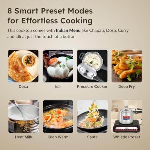 Prestige PIC 20 WIZ 1600W Induction Cooktop(Black, Automatic Whistle Counter, Indian Menu Option) 5