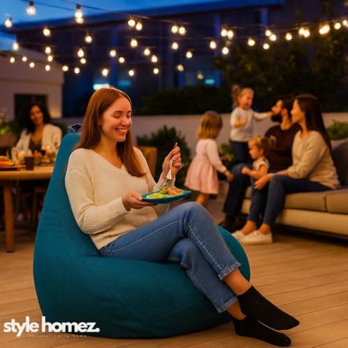 Style Homez ORGANIX Collection, Classic Bean Bag XL Size Berry Blue Color in Organic Jute Fabric, Cover Only 2