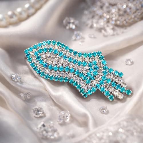 Brooch Pin Leaf Shape Rhinestone for Saree, Suit & Blazer (Turquoise) 5