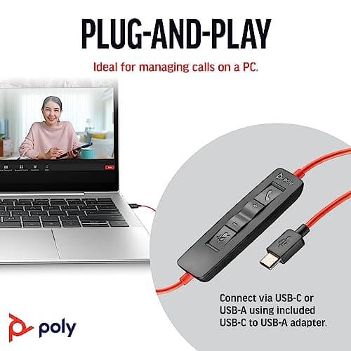 Poly (Plantronics) Blackwire 3220 Stereo Headset, On Ear w/Noise-canceling mic, 118g, Connect to Mobile/Tablet via USB-C/A, Lightweight Metal Headband, Dynamic EQ, Hi-Fi Stereo, Black, 9P7X8AA 4