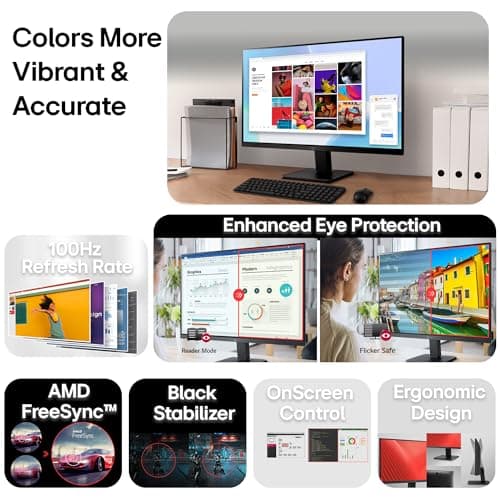 LG 27MR400 68.6 cm (27 Inch) FHD (1920x1080) IPS PC Monitor with 100Hz, 5ms (GtG), Flicker Safe & Reader Mode, AMD FreeSync, D-Sub, HDMI, Tilt Adjustable, 3-Side Virtually Borderless Design (Black) 2