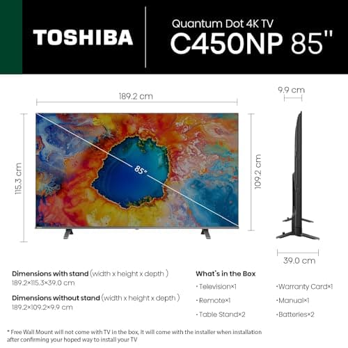 Toshiba 215 cm (85 inches) C450NP Series 4K Ultra HD Smart Google QLED TV 85C450NP (Black) 5