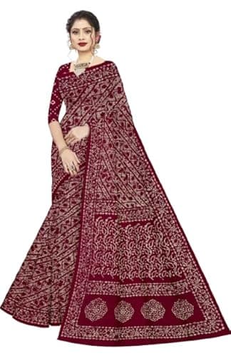 Women's Traditional Printed Saree in Maroon – Intricate Pattern Design, Ethnic Indian Wear for Festive & Party Occasions, Handcrafted Designer Saree