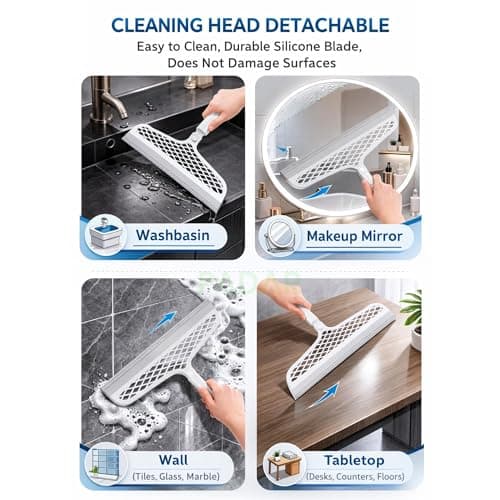 PADAR 2 in 1 Floor Squeegee for Bathroom & Floor Cleaning | Dry Sweep & Wet Water Scraper | 180° Swivel Head Floor Wiper | Long Handle Cleaner for Tiles, Bathroom, Kitchen & Glass Cleaning 4