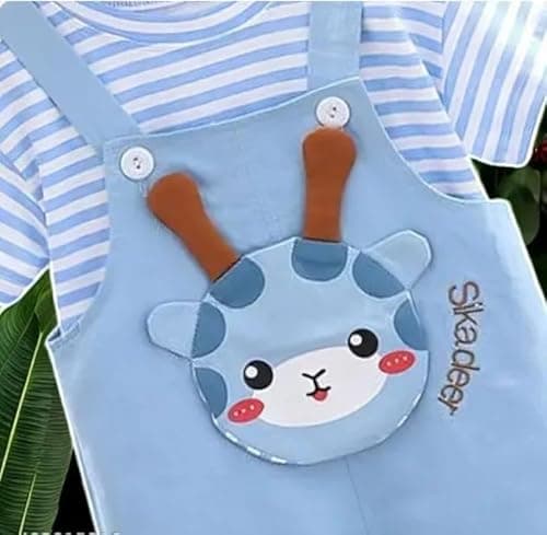 I.T Baby Boys Cotton Dungaree Romper Set with Printed T-Shirt | Soft Breathable Summer Wear for Infants & Toddlers | Casual Outfit for Playtime (6-9 month) 3