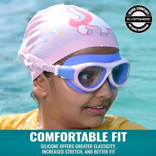 SLOVIC Swimming Cap for Kids [Unicorn] | Swimming Cap for Girls & Boys | Swimming Pool Caps for Kids | No Hair Pulling & Chlorine Resistant | Free Size Swimming Caps for Kids 4