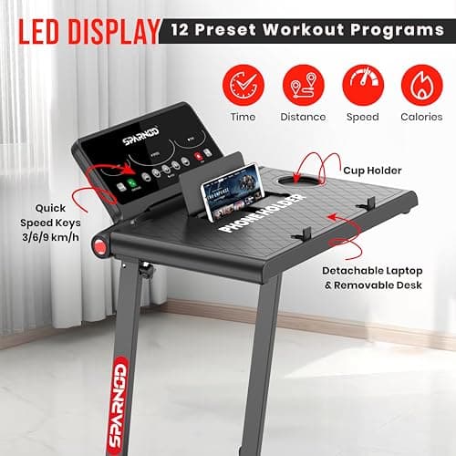 Sparnod Fitness STH-3085 Foldable Treadmill for Home Use – 4 HP Motor, 12 Preset Programs, 12 km/h Speed, Manual Incline, LED Display, 100kg Max Weight 3