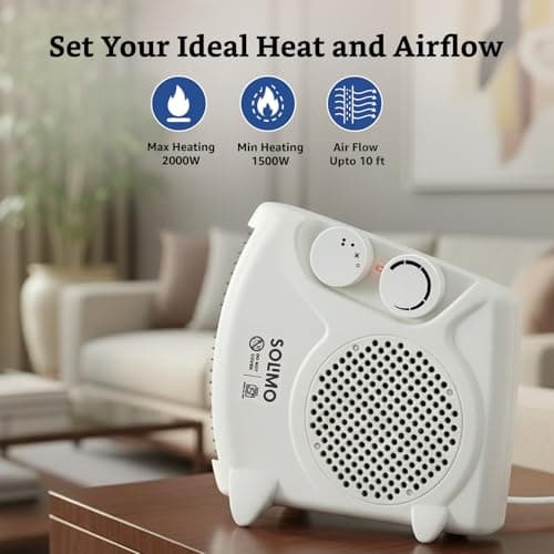 Amazon Brand - Solimo 2000/1000 Watts Room Heater with Adjustable Thermostat (ISI certified, Beige colour, Ideal for Small to Medium Room/ Area) 4