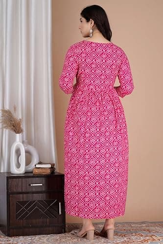Murli Women's Pure Cotton Floral Printed Maternity Kurti Gown/Feeding Dress - A-line, Pink-3XL 3