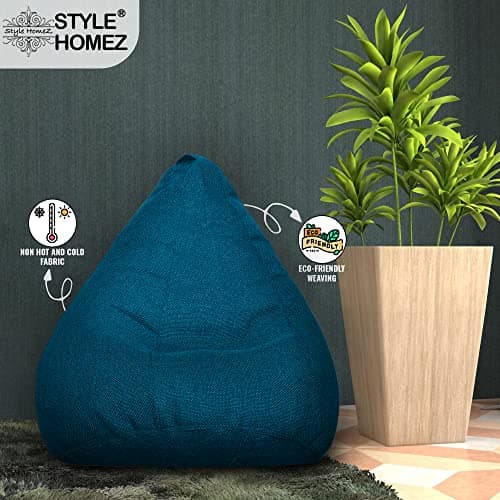 Style Homez ORGANIX Collection, Classic Bean Bag XL Size Berry Blue Color in Organic Jute Fabric, Cover Only 4