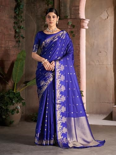 MADHUHANSH Women's Cotton Silk Saree with Unstitched Blouse Piece Zari Weave and Floral Pattern | Readymade Half Saree for Women | Modern Sarees | Banarasi Silk Art Saree 2