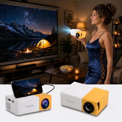 Portable Mini Smart Projector Compatible with Android iOS Laptop firestick - 60 inch Projection | 1080P FHD Support | with HDMI & Remote (Black/Yellow/Blue - Subject to Availability)