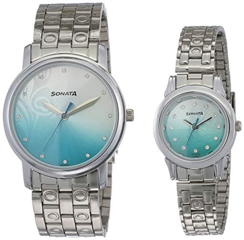 Sonata Bandhan Quartz Analog Gradient Silver & Blue Dial Silver Metal Strap Watch for Couple - NT10138925SM01