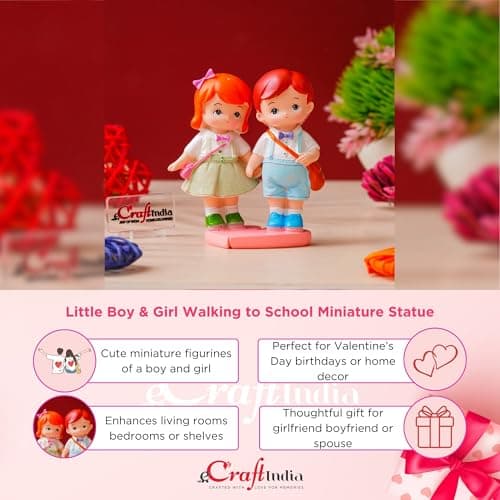 eCraftIndia Little Boy and Girl Walking to School Lovely Miniature Statue Valentine Gift for Girlfriend Boyfriend Husband Wife Her Him | Valentine Decoration Items | Happy Birthday Cake Topper 5