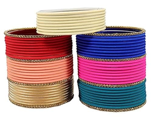 NMII Non-Precious Metal Base Metal with Zircon Gemstone Studded worked and Cutting Shaped Glossy Finished Bangle Set For Women and Girls,(Multicolor_2.10 Inches) Pack Of 144 Bangle Set 4