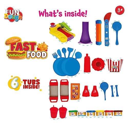 Fundough Funskool Fast Food, Play Set for Kid, 6 Colorful Tubs of 25g Each (150g Total), Learning, Fun & Engaging Activity, Multicolour, Gift Set for Kids, Age 3+ Years 4
