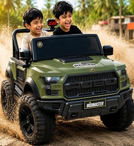 Wishmaster 4x4 Electric Ride-On Car for Kids | 12V Battery Powered SUV Jeep with Remote Control, Manual Drive Mode, LED Lights & Suspension | Off-Road Toy Car for Boys & Girls Aged 2–8 Years