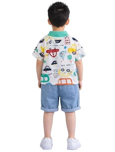 M.C Cotton Kids Clothes for Boys Set with Printed T-Shirt & Denim Shorts | Comfortable Baby Boy Dress for Playtime | Soft Kids Dress Boy Outfit Designed for Style & Comfort (White 02, 2-3 year) 2