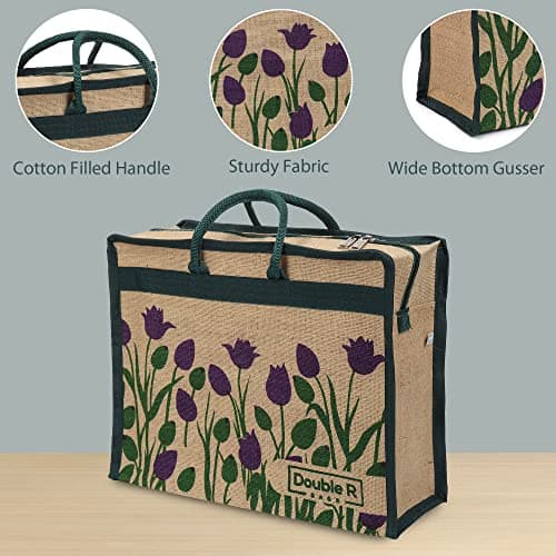 DOUBLE R BAGS Jute Eco-Friendly Tote Bag: Stylish, Spacious, and Sustainable - Perfect for Everyday Errands and Adventures! (Purple Tulip, Pack of 1) 4
