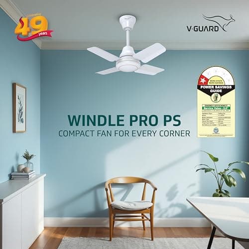 V Guard Windle Pro Ps High Speed Ceiling Fan For Home | 830 RPM Motor | BEE 1 Star Rating | Glossy Finish | 4 Blade Ceiling Fan | 60 cm Sweep | White 2