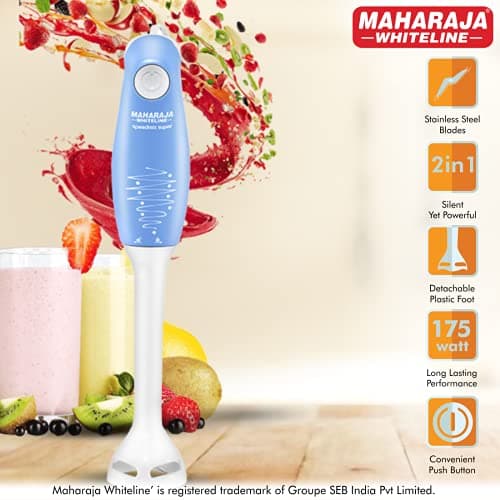 Maharaja Whiteline Hb-129 175 Watt Hand Blender, Stainless Steel Blades, Long Lasting Performance With 175W Motor, Detachable Anti Splash Plastic Foot (Blue And White, 175 Watt) 2