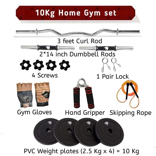 BULLAR Home Gym Set, Home Gym Combo with Curl Rod and Pair of Dumbbell Rods Gym Equipment for Men and Exercise Accessories for Fitness (10Kg Combo) 2
