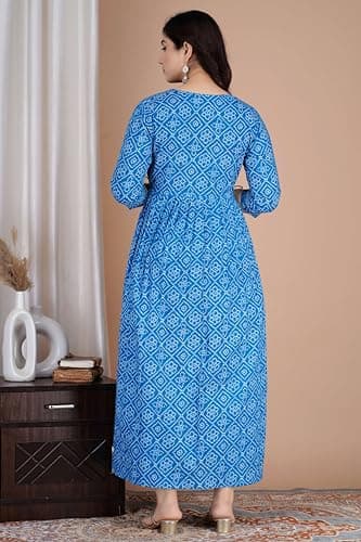 Murli Women's Cotton Floral Printed Maternity Kurti Gown/Feeding Dress A-line Maternity Wear -(Blue-3XL) 3