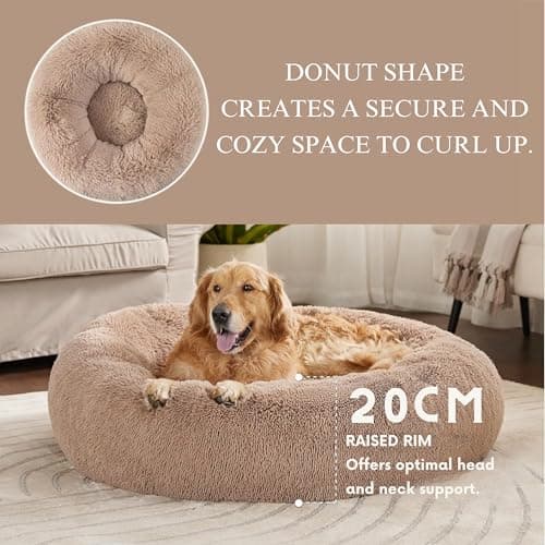 ZEXSAZONE Summer Round Donut Pet Bed for Cats and Puppies Dogs Mat, Cozy and Plush, Raised Bedside Support, Both Sides Use Like 2 in One Washable, Sizes for Small, Medium, and Large Pets Brown 2