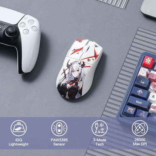 Redragon M916AK PRO 3-Mode Anime Gaming Mouse,Bluetooth,Wireless,USB-C 42G Ultra-Light 26K DPI w/Ergonomic Natural Grip Build,Full Programmable Buttons,Software Supports DIY Keybinds & DPI 2