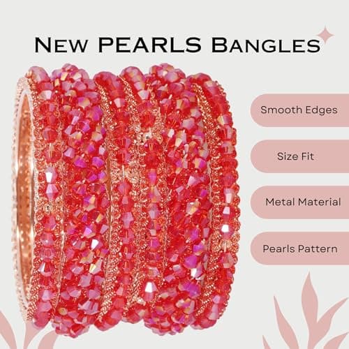 NMII Stylish Pearls Alloy Metal Kada Bangles Set For Women and Girls | Fancy Metal Bangles | Trendy Design Bangles For Girls | Wedding, Party, Shadi Fashion Jewellery Red bangles (MAH66-Red-2.6) 6
