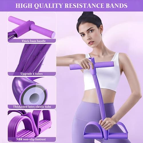 QZEMEL 4 Tube Pedal Resistance Band for Exercise, Fitness Pull Rope Tummy Trimmer for Home Workout, Yoga & Strength Training Equipment for Men and Women – Elastic Sit Up Bar Body Toner 3