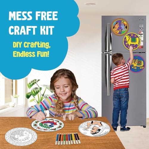 SparkLPlay DIY Madhubani Art Kit for Kids. Coloring Set with - 6 Magnetic Cutouts, 12Color Pens & Booklet. Creative Art & Craft. Mess Free. Gifts for Kids. 4