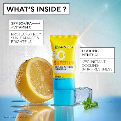 Garnier Super UV Cooling Watergel Sunscreen SPF 50 PA++++ | Instant Cooling & 8-hr freshness |Lightweight gel |No white cast |Suitable for oily dry sensitive & combination skin | For men & women,30ml 3